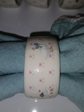 Ceramic Napkin Ring with Duck and Hearts Motif